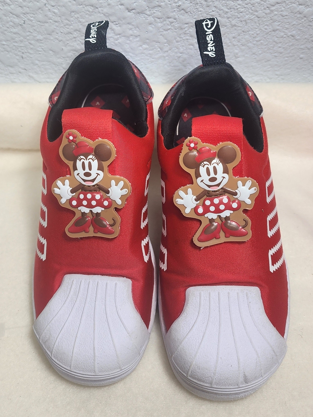 adidas Kids Red Minnie Mouse Slip-On Sneakers with White Shell Toe